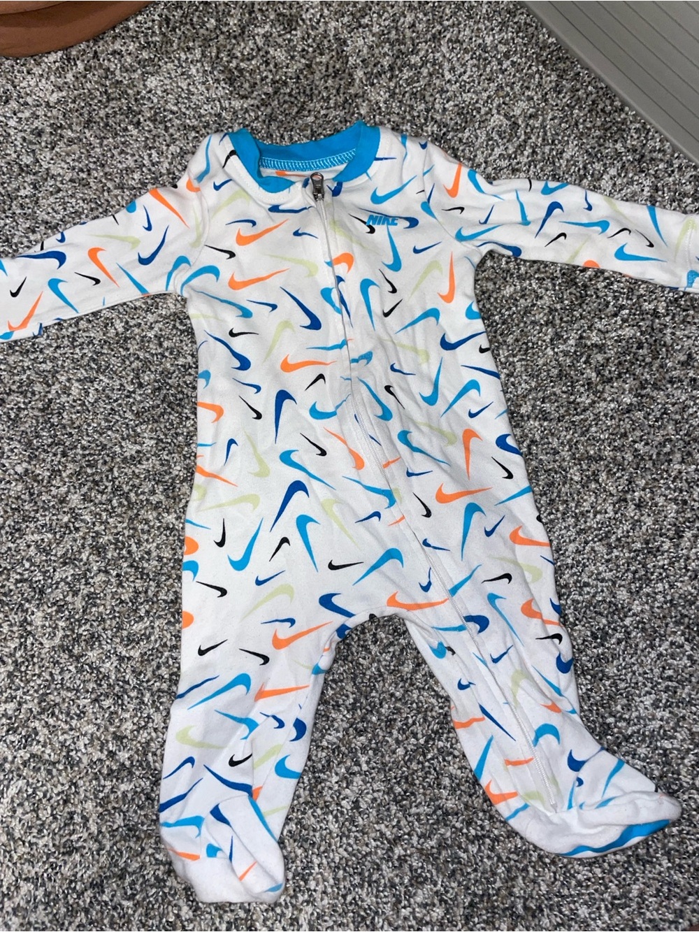 Nike White Baby Footed One-Piece with Multi Swoosh Print